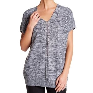 VINCE Marled Knit Cap-Sleeve Pullover Sweater | Dark Navy & White | Size Small